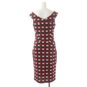 DIANE von FURSTENBERG チェック柄 ウール混 ノースリーブ ワンピース 膝丈 2 赤 黒 オフホワイト