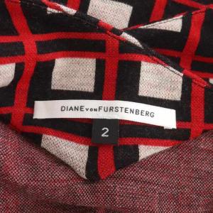 DIANE von FURSTENBERG チェック柄 ウール混 ノースリーブ ワンピース 膝丈 2 赤 黒 オフホワイト
