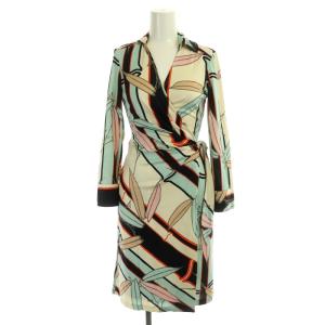 リーフ柄 カシュクールワンピース 長袖 ミモレ丈 ロング ラップ調 シルク 0 マルチカラー