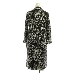 DIANE von FURSTENBERG シルク フラワー総柄 シャツワンピース ひざ丈 七分袖 2 黒 白 赤