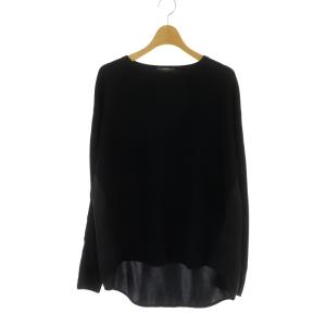 Theory Super Wool Back Satin PO サテン切替 ニット カットソー 長袖 S 濃紺 ネイビー