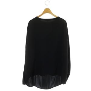 Theory Super Wool Back Satin PO サテン切替 ニット カットソー 長袖 S 濃紺 ネイビー