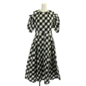 21SS 2wayスリーブワンピース ロング 半袖 ノースリーブ チェック コットン 36 黒 白 ブラック ホワイト