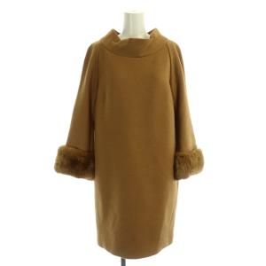 袖ファーワンピース 膝丈 長袖 ウール 36 ブラウンベージュ