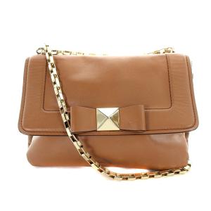 ショルダーバッグ レザー チェーン リボン 茶 ブラウン PXRU4217