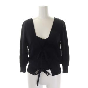 レース装飾ニットアンサンブル ツインニット 七分袖 M 濃紺 ネイビー