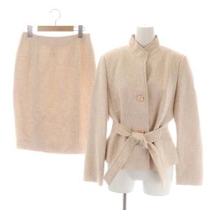 スーツ セットアップ 上下 リネン混ツイードジャケット×スカート ひざ丈 44/10 ピンク オフホワイト