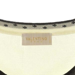 VALENTINO ナイロンリボン柄カーディガン ニット 長袖 44 8 オフホワイト 黒 ブラック
