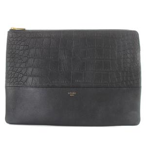 ソロ クラッチバッグ セカンドバッグ ワンポイントロゴ フラット 型押し レザー ブラック