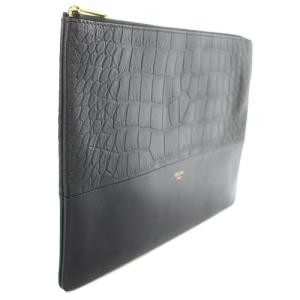 CELINE ソロ クラッチバッグ セカンドバッグ ワンポイントロゴ フラット 型押し レザー ブラック