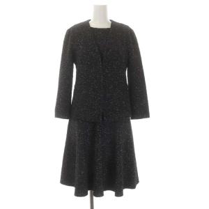 ツイード ワンピース セットアップ スーツ ノーカラージャケット ロング ミモレ丈 0 黒 白 ブラック ホワイト