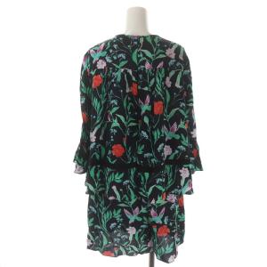 kate spade new york NJMU7771 フラワープリント オールインワン ショートパンツ 七分袖 リボン Vネック 2 黒 マルチカラー ブラック