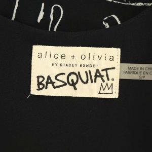 alice + olivia バスキア キャミワンピース ミニ 総柄 シルク S/P 黒 ブラック オフホワイト