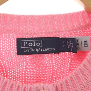 POLO RALPH LAUREN コットンケーブルニットカーディガン 長袖 ロゴ刺繍 S P ピンク