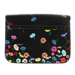 FURLA メトロポリス ショルダーバッグ フラワーデザイン チェーン レザー 黒 ブラック