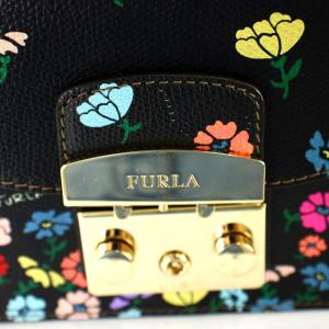 FURLA メトロポリス ショルダーバッグ フラワーデザイン チェーン レザー 黒 ブラック