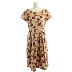 フラワー刺繍シルクワンピース ロング ミモレ丈 半袖 L ピンク レッドブラウン