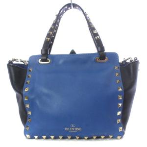 VALENTINO GARAVANI 2wayバッグ  ミニ 斜め掛け ロックスタッズ レザー バイカラー ブルー ブラック