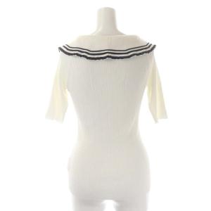 ANAYI 22SS シアーフリルビッグカラーリブ プルオーバーニット セーター サマー 半袖 ライン 36 白 濃紺 ホワイト ダークネイビー