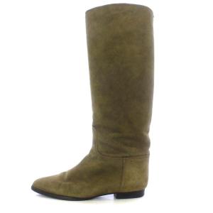 LOEWE ブーツ ロング ローヒール スエード 36.5 23.5cm カーキ 239409