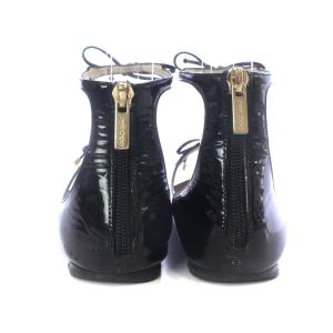 JIMMY CHOO パンプス フラット ポインテッドトゥ ダブルリボンストラップ パテントレザー 37 24cm 黒 ブラック
