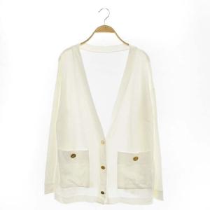 22SS メタル釦カットカーディガン 長袖 Vネック 金ボタン 36 白 ホワイト