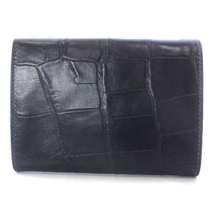 IL BISONTE ワンスナップ2つ折りウォレット クロコエンボス 財布 黒 ブラック