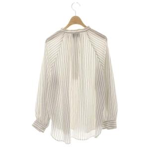 UNITED ARROWS ストライプブラウス 長袖 バンドカラー プルオーバー 38 オフホワイト 黒 ブラック
