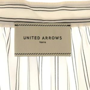 UNITED ARROWS ストライプブラウス 長袖 バンドカラー プルオーバー 38 オフホワイト 黒 ブラック