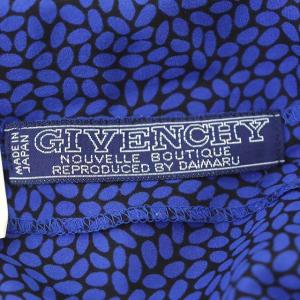 GIVENCHY NOUVELLE BOUTIQUE ボウタイブラウス 総柄 前開き 長袖 シルク 12 青 黒 ブルー ブラック