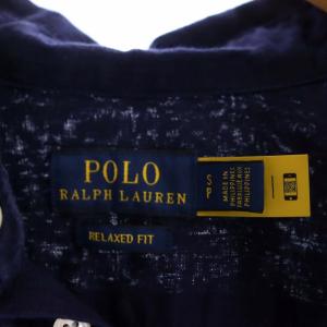POLO RALPH LAUREN リネンシャツ 長袖 ロゴ刺繍 前開き SP 紺 ネイビー
