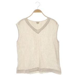 MARGARET HOWELL リネン Vネック ノースリーブトップス カットソー F ライトグレー