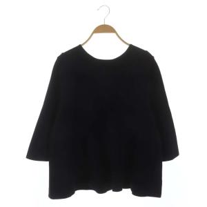 ベルスリーブバックボタンニット カットソー 八分袖 38 紺 ネイビー