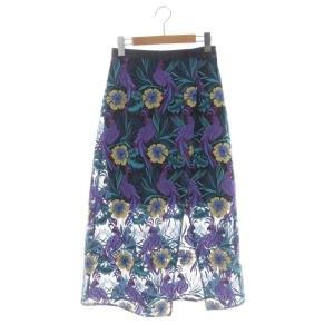 ボタニカルパロットスカート ラップスカート Aライン ミニ ロング 花柄 リネン混 フェイクレイヤード 36 黒 ブラック