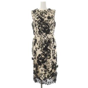 刺繍 レースワンピース ロング ノースリーブ チュール 刺繍 36 ライトベージュ 黒 ブラック