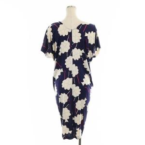 DIANE von FURSTENBERG ワンピース 総柄 膝丈 フレンチスリーブ シルク 6 紺 オフホワイト ピンク
