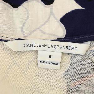 DIANE von FURSTENBERG ワンピース 総柄 膝丈 フレンチスリーブ シルク 6 紺 オフホワイト ピンク