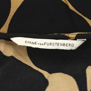DIANE von FURSTENBERG カシュクールワンピース 総柄 膝丈 半袖 6 黒 ベージュ ブラック