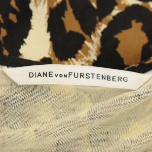 DIANE von FURSTENBERG レオパード柄ワンピース ミモレ丈 ロング 八分袖 シルク 4 茶色 黒 ライトベージュ
