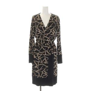 シルク長袖ワンピース 膝丈 総柄 6 黒 ブラウンベージュ オフホワイト