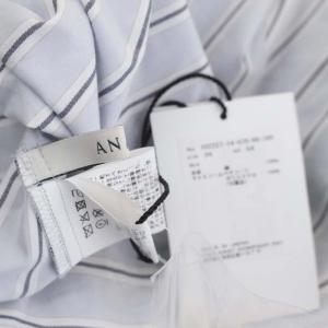 ANAYI 22AW アソートシャツラッフルスリーブワンピース ストライプ ロング 半袖 バンドカラー 36 ライトブルー 濃紺 オフホワイト