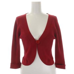 リブニットボレロ カーディガン クロップド丈 七分袖 38 赤 レッド