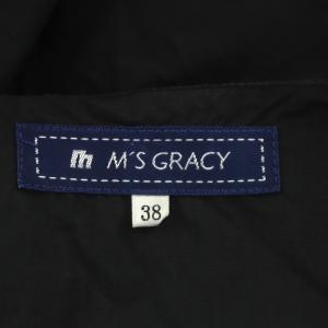 M'S GRACY カットワーク 刺繍ワンピース ノースリーブ ロング フレア ギャザー ボートネック チュール 38 黒 ブラック