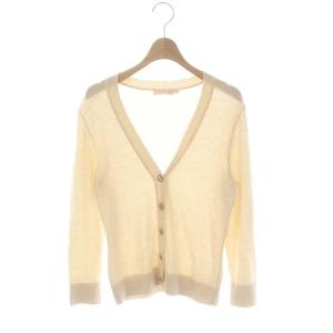 カーディガン ニット 長袖 Vネック ロゴボタン 金ボタン ウール S ベージュ