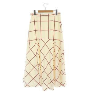 ADORE 22AW ジャガードビッグウィンドーペンスカート フレアスカート ロング 38 アイボリー 赤 レッド