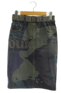HYSTERIC GLAMOUR 総柄 リバーシブル タイトスカート ひざ丈 迷彩柄 カモフラ柄 F マルチカラー