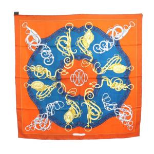 Lift Profile カレ90 スカーフ シルク オレンジ ネイビー