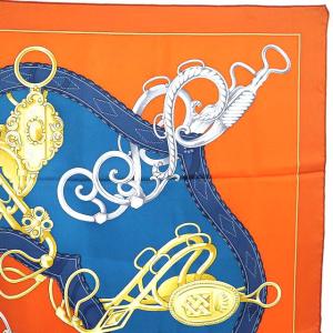 HERMES Lift Profile カレ90 スカーフ シルク オレンジ ネイビー