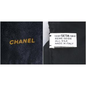 CHANEL ヴィンテージ スカーフ ココマーク チェーン柄 シルク ブラック ゴールド色