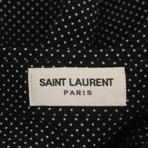 SAINT LAURENT PARIS シルクドット柄シャツ 長袖 前開き F36 黒 ブラック 白 ホワイト 369181